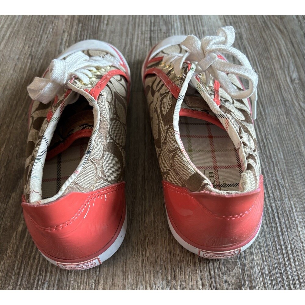 Coach Barrett Monogram Khaki Brown Pink Canvas Low Top Sneaker Tennis Shoe 7.5B - Picture 4 of 10
